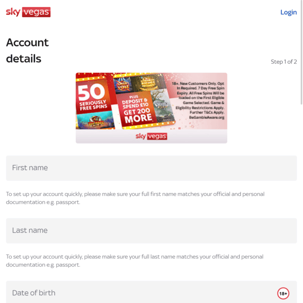 Sky Vegas Account Details