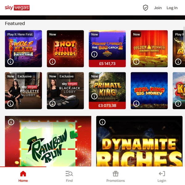 Sky Vegas Featured Games